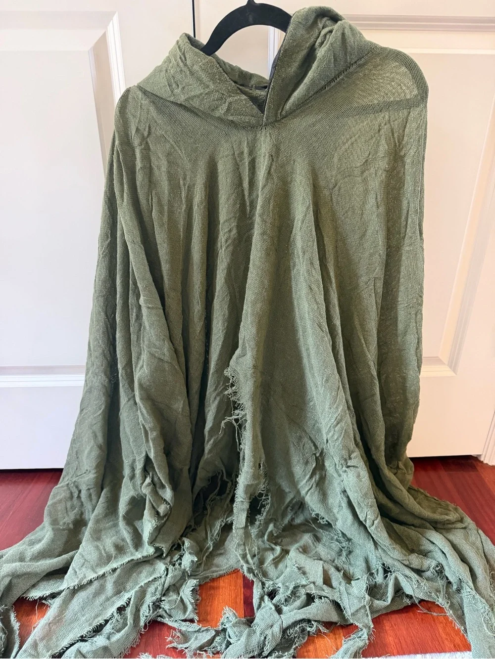Green burlap hooded cloak